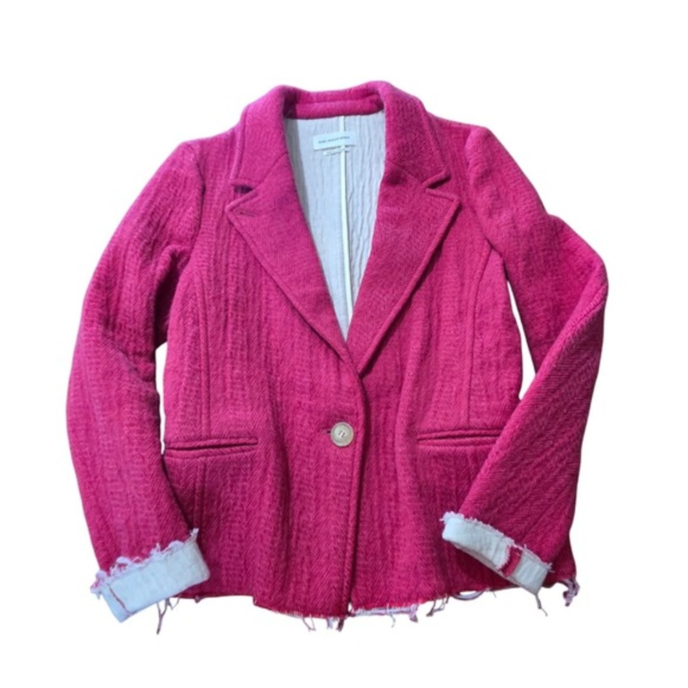 Isabel Marant Etoile Pink Herringbone Blazer Jacket‎ Raw Hem Cotton Blend
